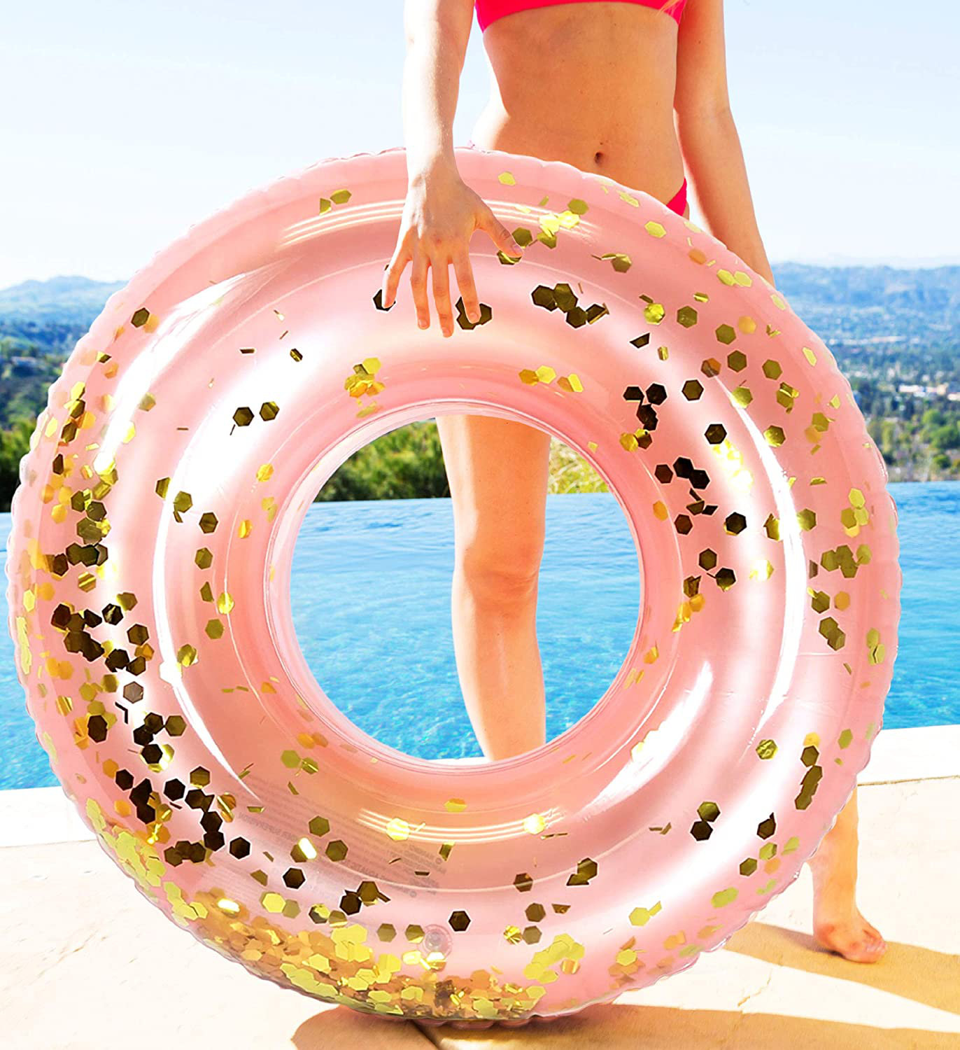 CoTa Global Inflatable Pool Float Tube Confetti 36 Inches Premium Swim Ring Heavy Duty Vinyl Flotation Pool Floats Toy for The Beach Party Vacation UV Resistant Pool Party Rose Gold